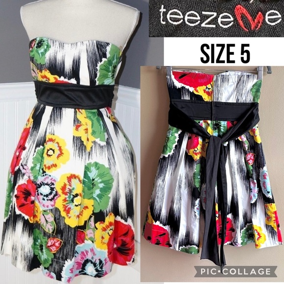 Teeze Me Dresses & Skirts - Teeze Me Juniors Dress Cocktail Multi-Color Floral Strapless Bright Fun Mini 5